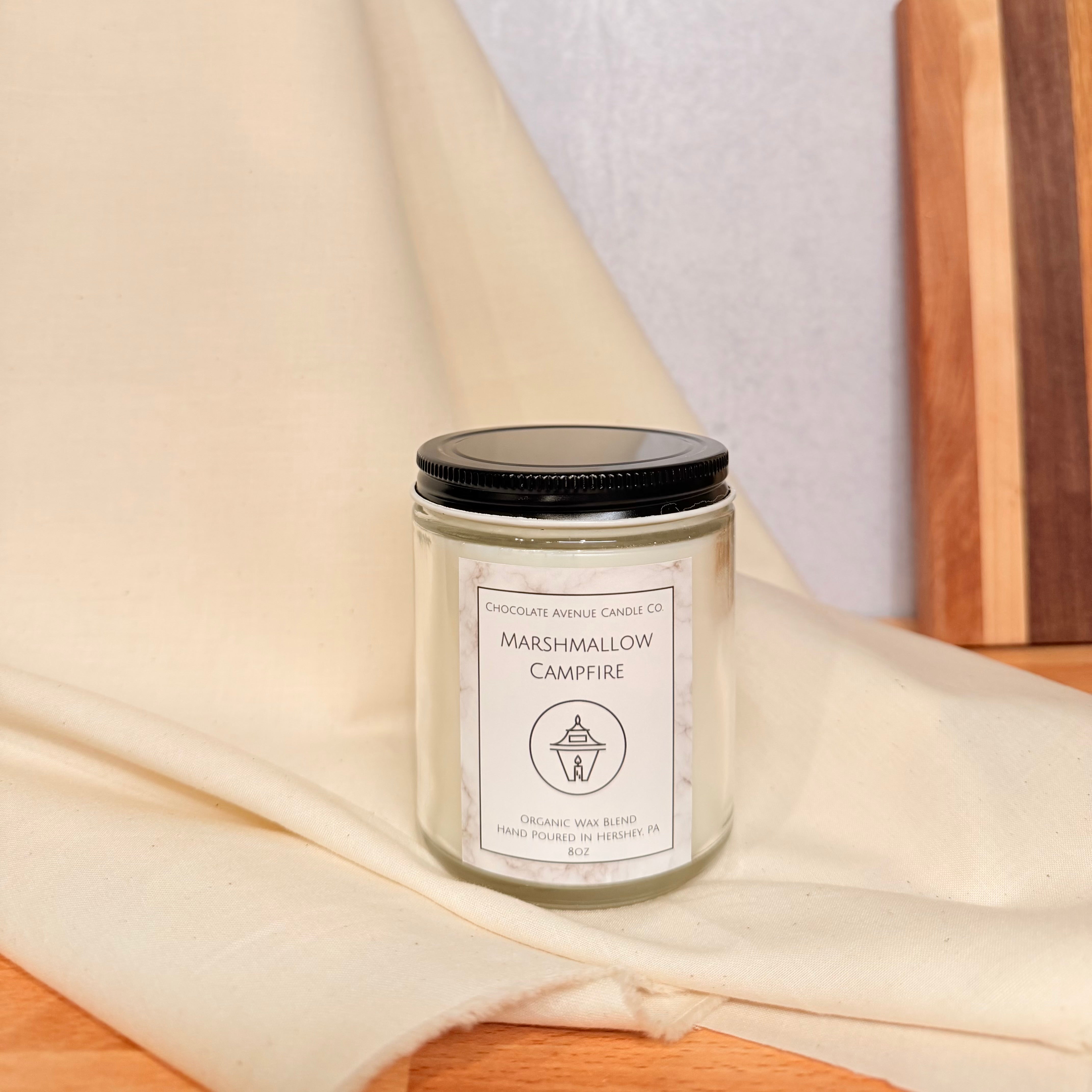 Marshmallow Campfire candle with toasted marshmallow, vanilla, and soft smoky notes.