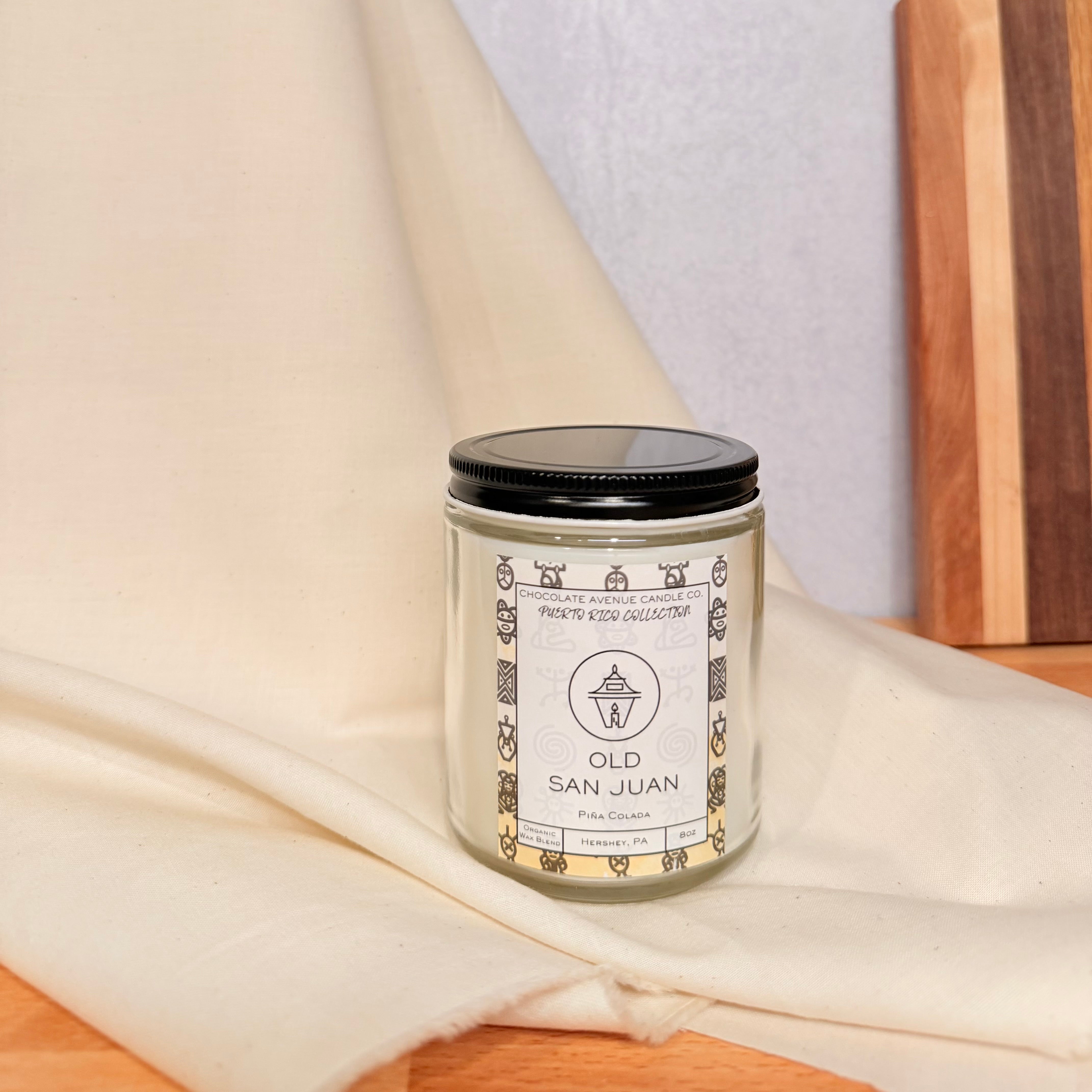 Old San Juan candle with creamy coconut and juicy pineapple piña colada notes.